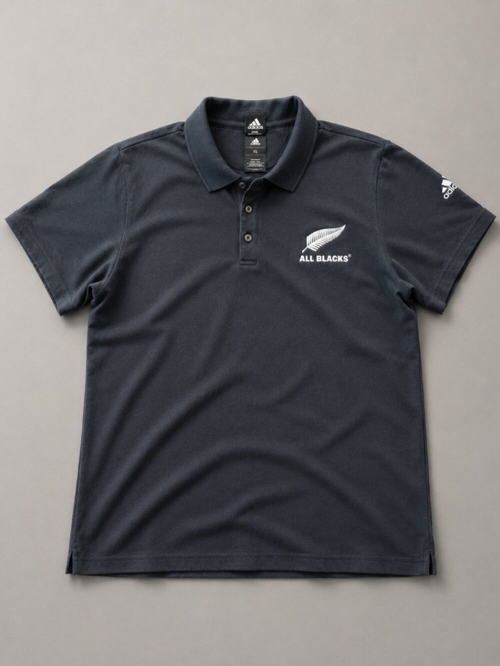 Adidas All Blacks Rugby Polo Shirt Mens XL New Zealand Silver Fern Black